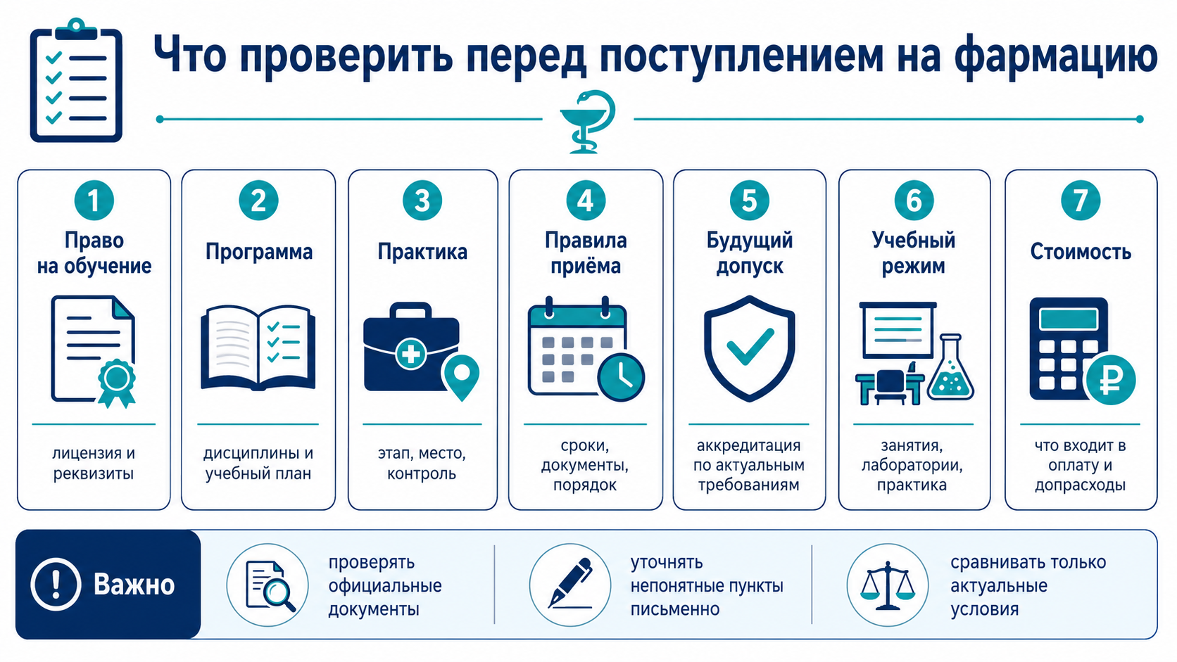 Что проверить перед поступлением на фармацию: лицензия, учебная программа, практика, правила приёма, будущий допуск, учебный режим и стоимость обучения.